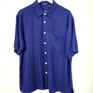 IZOD Men's Washable Silk Navy Blue Short Sleeve Pocket Shirt Size XL